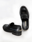 Bag Logo Moccasin Leather Loafer Black Chanel
