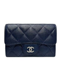 A80799 Navy caviar skin silver snap card holder business wallet Chanel
