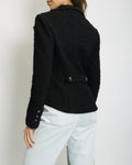 *HOT* Chanel 19K Black Metallic Tweed Cropped Blazer with Satin Collar and Snowflake Buttons Details&nbsp; Size FR 38 (UK 10) RRP ¬£5,800