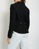 *HOT* Chanel 19K Black Metallic Tweed Cropped Blazer with Satin Collar and Snowflake Buttons Details&nbsp; Size FR 38 (UK 10) RRP ¬£5,800