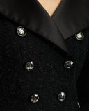 *HOT* Chanel 19K Black Metallic Tweed Cropped Blazer with Satin Collar and Snowflake Buttons Details&nbsp; Size FR 38 (UK 10) RRP ¬£5,800