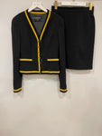 *HOT* Chanel 1994 Vintage Black and Yellow Wool Jacket & Midi Skirt Set with CC Logo Button Details Size FR 40 (UK 12)
