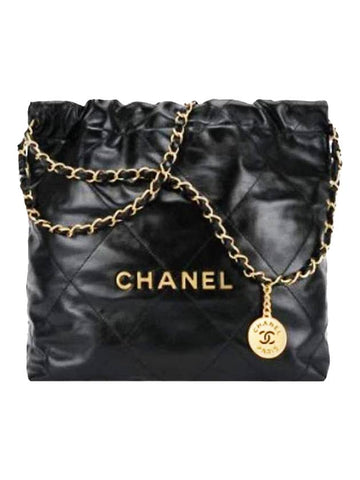 22 Shiny Calfskin Small Shoulder Bag Black Chanel