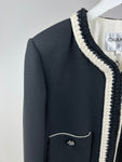 *SUPER HOT* Chanel 22C Black, White Metallic Tweed Trim Silk Jacket and Wide-Leg Trouser Set with Crystal CC Logo Detail Size FR 42-44 (UK 14-16) Jacket RRP ¬£5,420