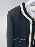 *SUPER HOT* Chanel 22C Black, White Metallic Tweed Trim Silk Jacket and Wide-Leg Trouser Set with Crystal CC Logo Detail Size FR 42-44 (UK 14-16) Jacket RRP ¬£5,420