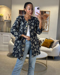 *HOT* Chanel 18C Navy Tweed Jacket with White Floral Embroideries and Crystal Bronze Buttons FR 42 (UK 14) RRP ¬£4800