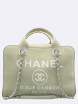 A92750 31 RUE CAMBON PARIS gray canvas CC logo Deauville bowling tote bag chain strap Chanel