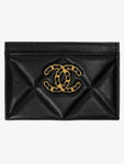 19 Gold Chain Logo Quilted Lambskin Card Wallet Black Chanel
