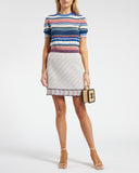 *FIRE PRICE* Chanel Cream, Red and Blue Metallic Knit Mini Skirt and Top Set FR 36 (UK 8)