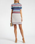 *FIRE PRICE* Chanel Cream, Red and Blue Metallic Knit Mini Skirt and Top Set FR 36 (UK 8)