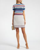 *FIRE PRICE* Chanel Cream, Red and Blue Metallic Knit Mini Skirt and Top Set FR 36 (UK 8)