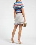 *FIRE PRICE* Chanel Cream, Red and Blue Metallic Knit Mini Skirt and Top Set FR 36 (UK 8)