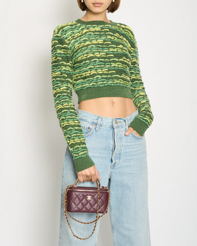 *HOT* Chanel 14K Green Cropped Jacquard Jumper with CC Detail Size FR 36 (UK 8) RRP ¬£1960