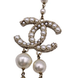 Chanel Long Double Strand Faux Pearl Necklace With Cc Logo