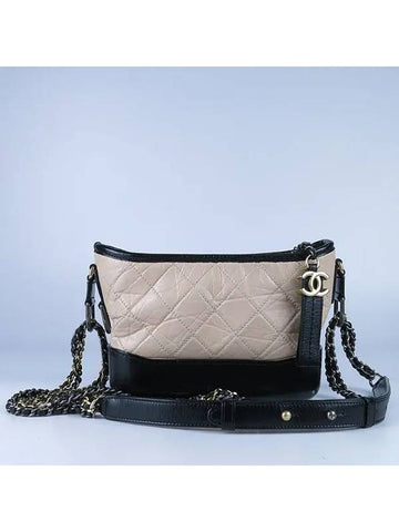 A91810 Vintage calfskin beige black color Gabriel gold silver metal chain shoulder and cross bag Chanel