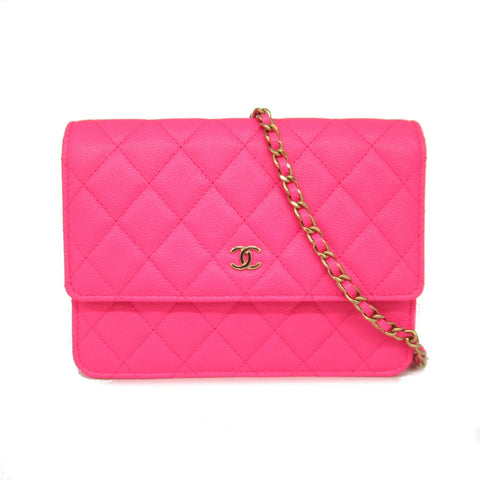 Chanel Matelasse Chain Wallet Shoulder Bag Pink