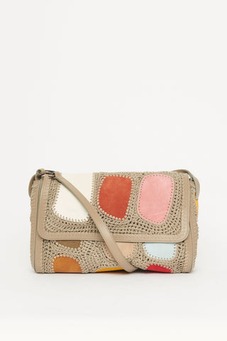 2022 Grey Leather Crochet Crossbody Bag