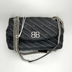 balenciaga Calfskin Logo Matelasse S BB Round Shoulder Bag Black LA43555