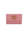 19 Gold Hardware Lambskin Flap Card Wallet Coral Pink Chanel