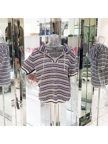 17S Short Sleeve Hooded Pullover 40 Black Multi 4ET1299 Chanel