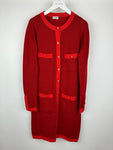*HOT* Chanel Red Long Sleeve Knit Mini Dress with Multi Icon Logo Button Details FR 38 (UK 10)