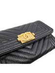 A80603 Black Caviar Skin Boy Chevron Card Business Holder Chanel