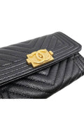 A80603 Black Caviar Skin Boy Chevron Card Business Holder Chanel
