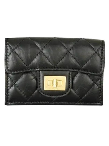2.55 Vintage Tri-Fold Calfskin Half Wallet Black Chanel