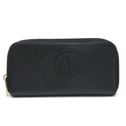 Chanel Long Zip Wallet in Black Caviar Leather A13228