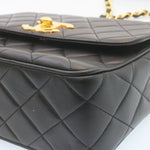 Chanel Matelasse Chain New Shoulder Bag Lamb Skin Black Gold CC Auth 28632A