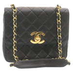 Chanel Matelasse Chain New Shoulder Bag Lamb Skin Black Gold CC Auth 28632A