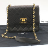 Chanel Matelasse Chain New Shoulder Bag Lamb Skin Black Gold CC Auth 28632A