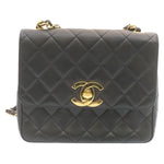 Chanel Matelasse Chain New Shoulder Bag Lamb Skin Black Gold CC Auth 28632A