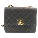 Chanel Matelasse Chain New Shoulder Bag Lamb Skin Black Gold CC Auth 28632A