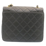 Chanel Matelasse Chain New Shoulder Bag Lamb Skin Black Gold CC Auth 28632A