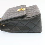 Chanel Matelasse Chain New Shoulder Bag Lamb Skin Black Gold CC Auth 28632A