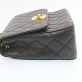 Chanel Matelasse Chain New Shoulder Bag Lamb Skin Black Gold CC Auth 28632A