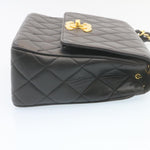 Chanel Matelasse Chain New Shoulder Bag Lamb Skin Black Gold CC Auth 28632A