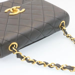 Chanel Matelasse Chain New Shoulder Bag Lamb Skin Black Gold CC Auth 28632A
