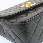 Chanel Matelasse Chain New Shoulder Bag Lamb Skin Black Gold CC Auth 28632A