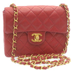 Chanel Matelasse Chain New Shoulder Bag Lamb Skin Turn Lock Red CC Auth 28661A