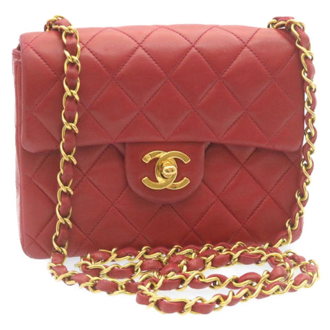 Chanel Matelasse Chain New Shoulder Bag Lamb Skin Turn Lock Red CC Auth 28661A