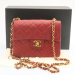 Chanel Matelasse Chain New Shoulder Bag Lamb Skin Turn Lock Red CC Auth 28661A