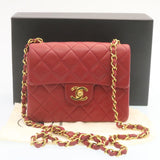 Chanel Matelasse Chain New Shoulder Bag Lamb Skin Turn Lock Red CC Auth 28661A