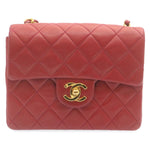 Chanel Matelasse Chain New Shoulder Bag Lamb Skin Turn Lock Red CC Auth 28661A