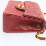 Chanel Matelasse Chain New Shoulder Bag Lamb Skin Turn Lock Red CC Auth 28661A