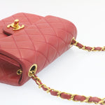 Chanel Matelasse Chain New Shoulder Bag Lamb Skin Turn Lock Red CC Auth 28661A