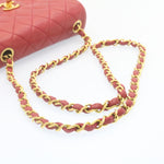 Chanel Matelasse Chain New Shoulder Bag Lamb Skin Turn Lock Red CC Auth 28661A