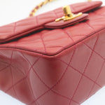 Chanel Matelasse Chain New Shoulder Bag Lamb Skin Turn Lock Red CC Auth 28661A