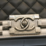 Chanel Matelasse Boy  Chain Shoulder Bag Lamb Skin Black CC Auth 29190A